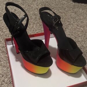 Pleaser Black Pat/Neon Multi platform heels